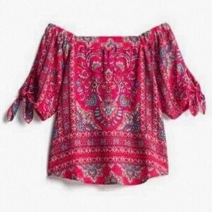 Verse fuchsia off the shoulder printed boho blouse sz S